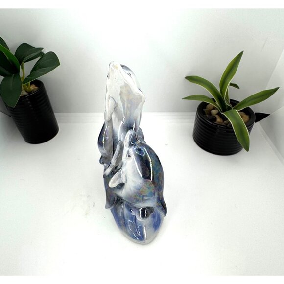 Ceramic Dolphin Trio Figurine With Iridescent Finish - Picture 9 of 9
